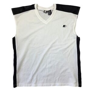 Starter Mens Vintage Mesh Jersey Tank Top White Black V-Neck XL W5006 Sportswear